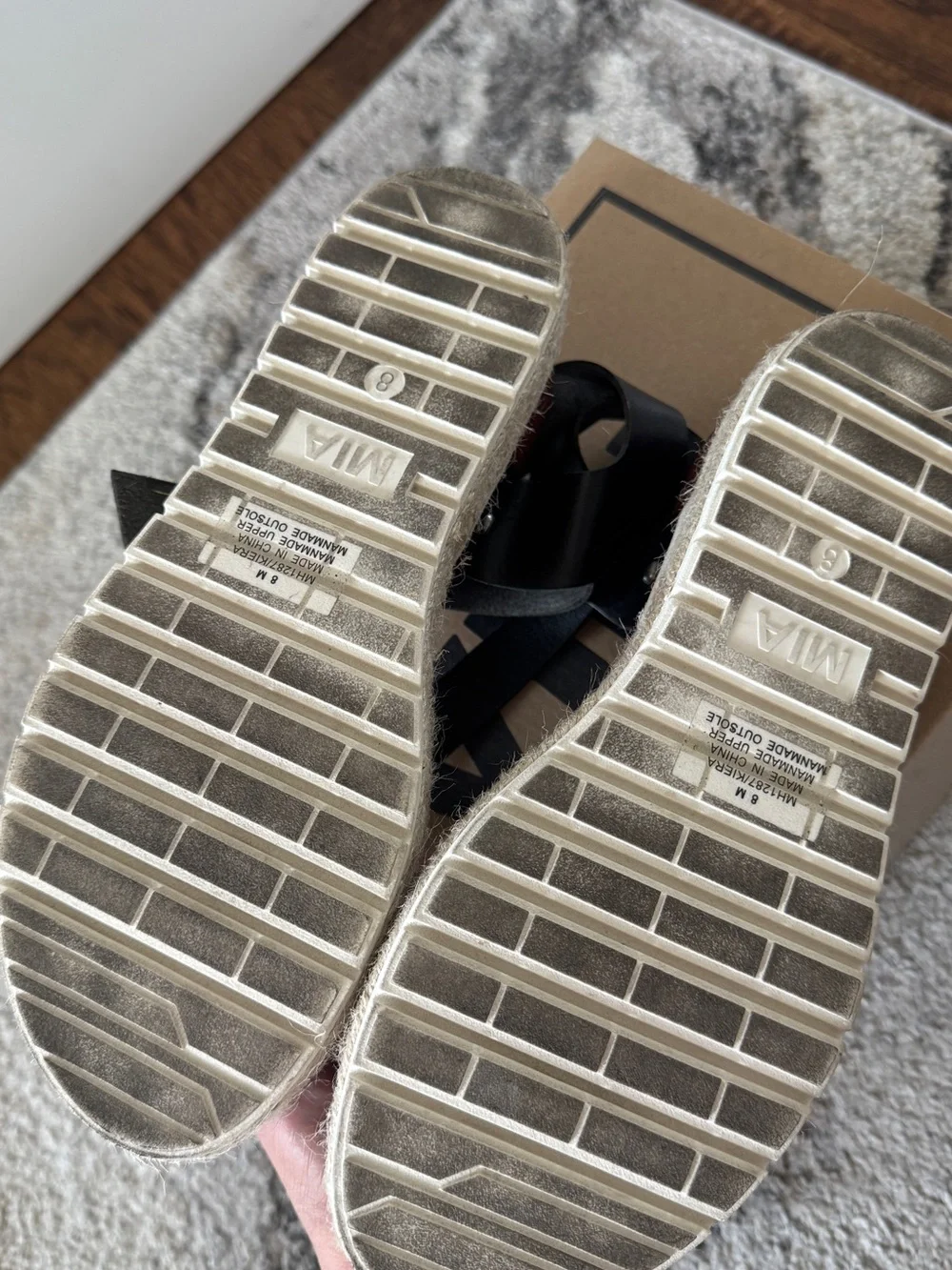 MIA Black Leather Platform Espadrille Sandal with Brown Footbed